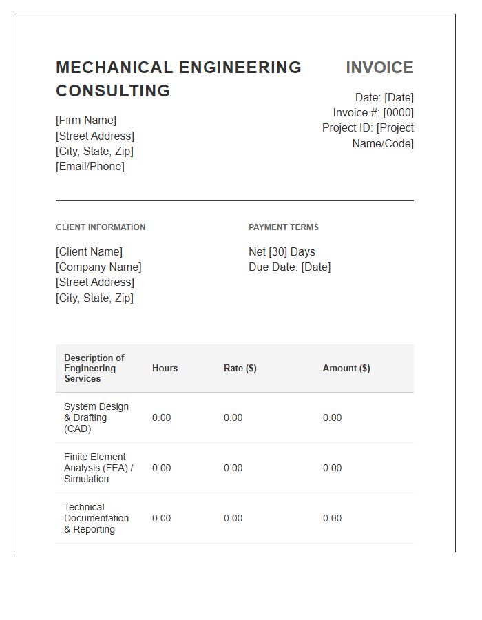 Mechanical Engineering Consulting Fee Invoice Template