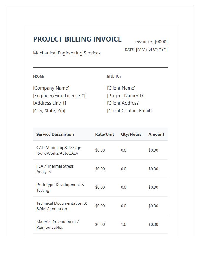 Mechanical Engineering Project Billing Invoice Template