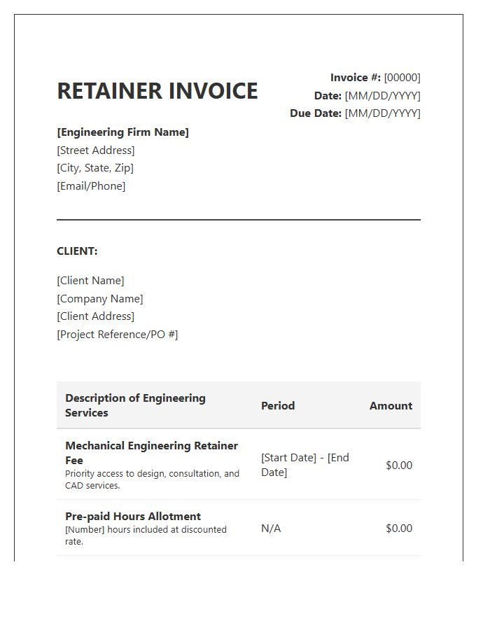 Mechanical Engineering Retainer Fee Invoice Template