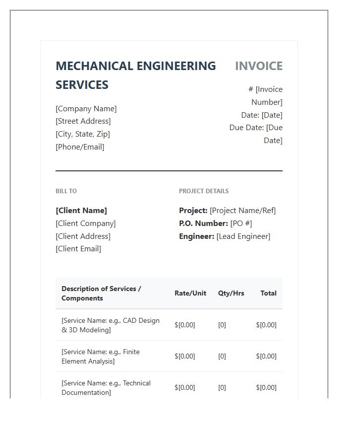 Professional Mechanical Engineering Services Invoice Template