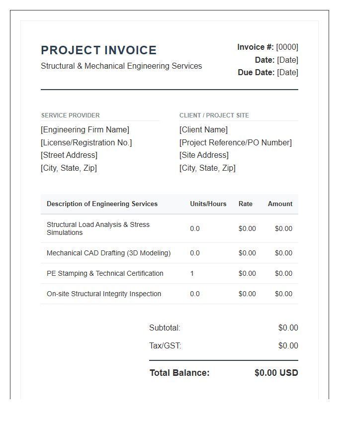 Structural Mechanical Engineering Project Invoice Template