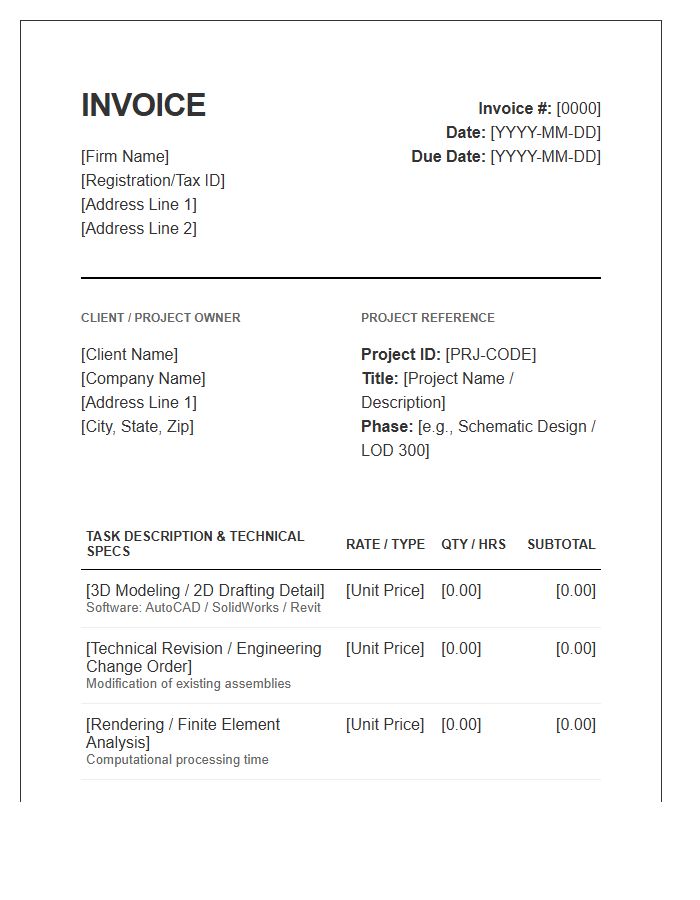 Technical CAD Design Project Invoice Template