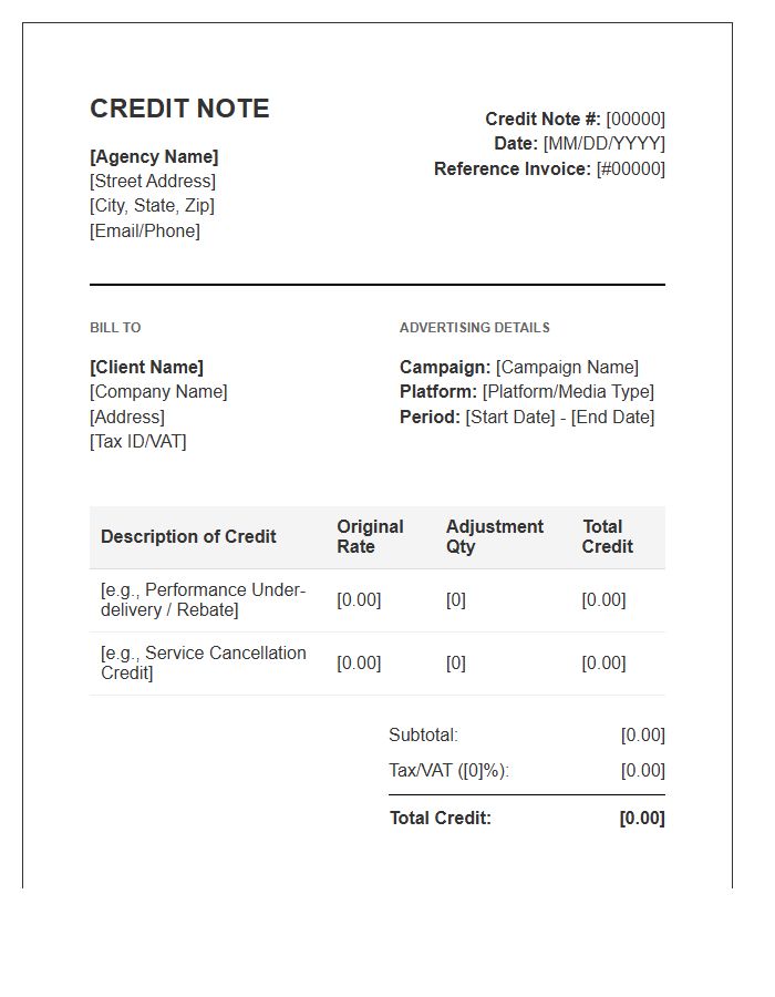 Business Advertising Credit Note Invoice Template