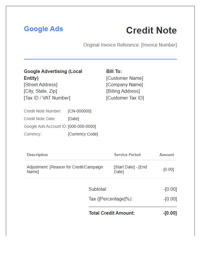 Google Ads Credit Note Invoice Template