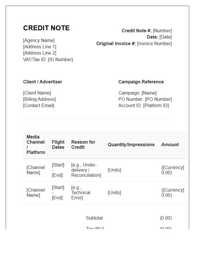 Media Buying Credit Note Invoice Template
