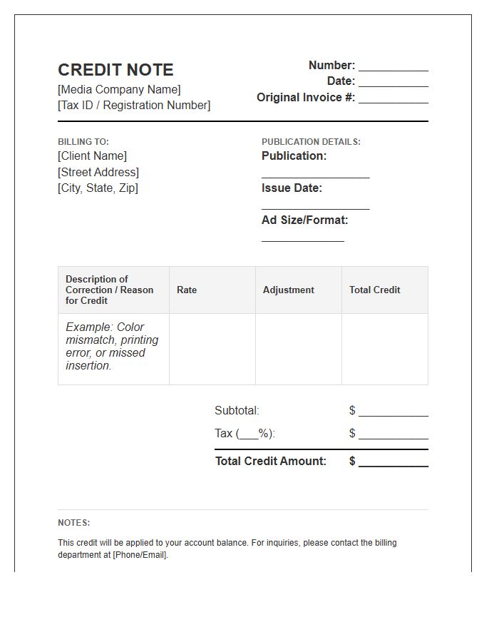 Print Media Credit Note Invoice Template
