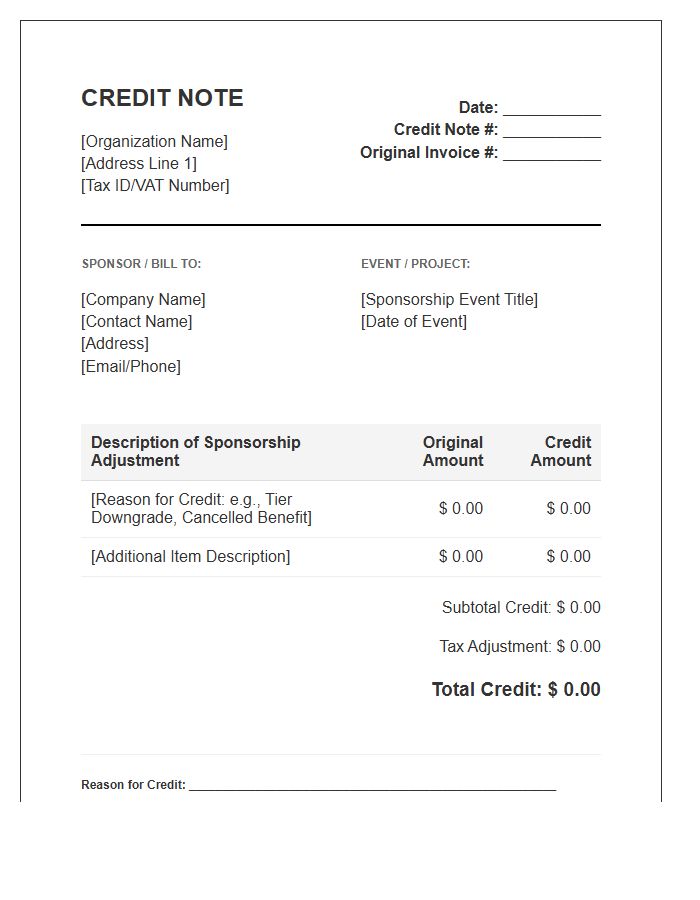Sponsorship Credit Note Invoice Template