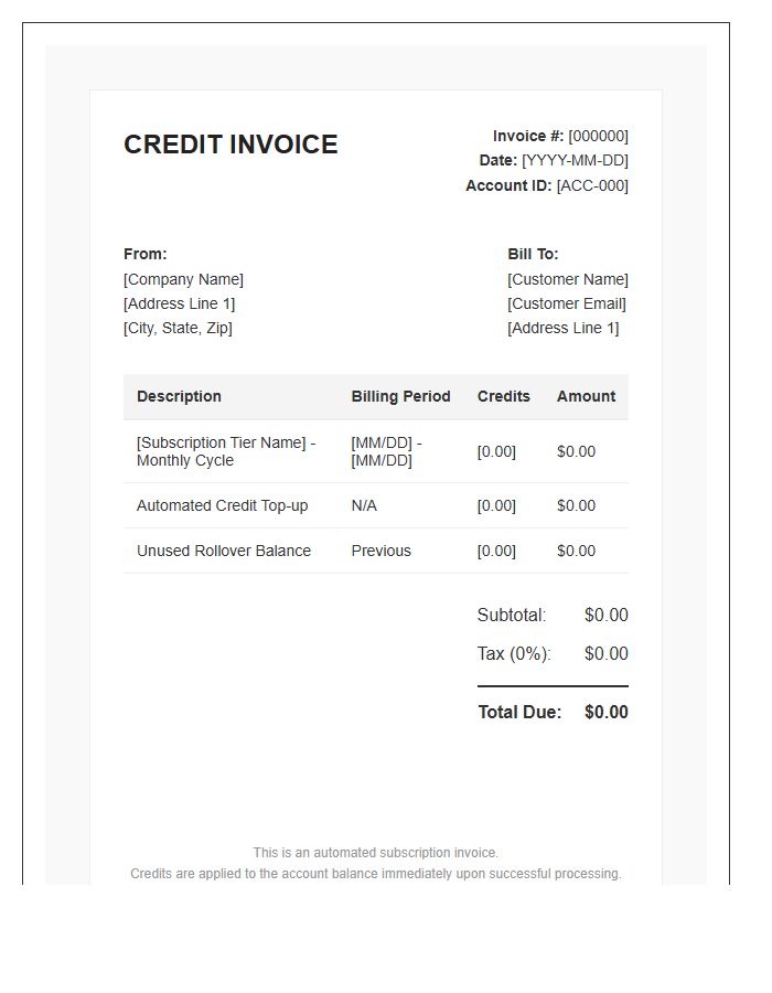 Automated Subscription Credit Invoice Template