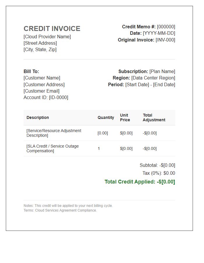 Cloud Subscription Credit Invoice Template