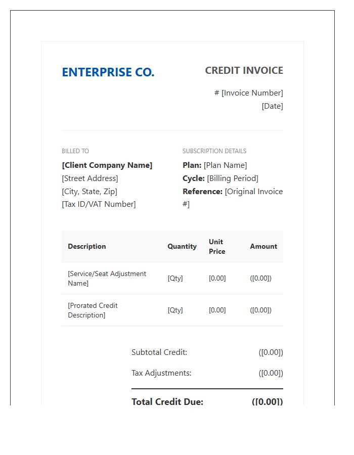 Enterprise Subscription Credit Invoice Template