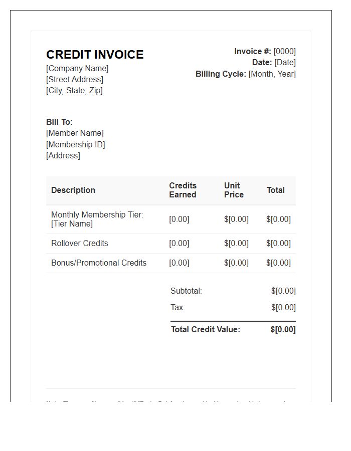 Monthly Membership Credit Invoice Template