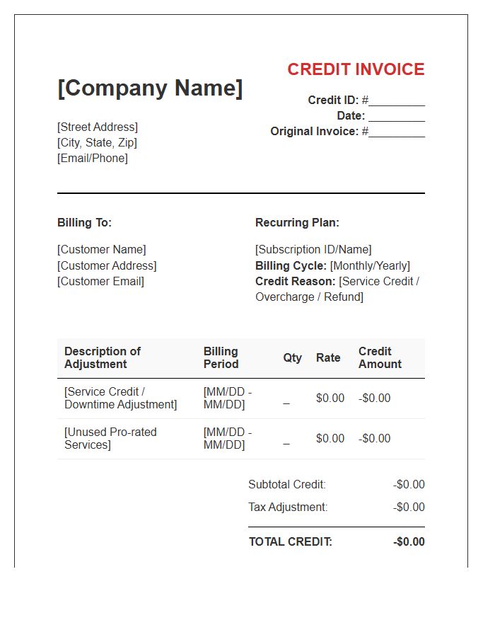 Recurring Billing Credit Invoice Template