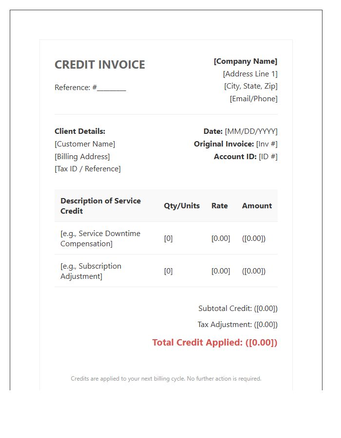Software Service Credit Invoice Template