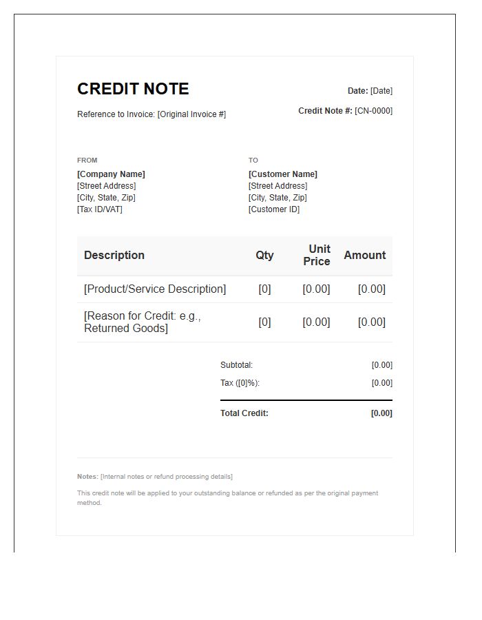 Integrated Credit Note Invoice Template