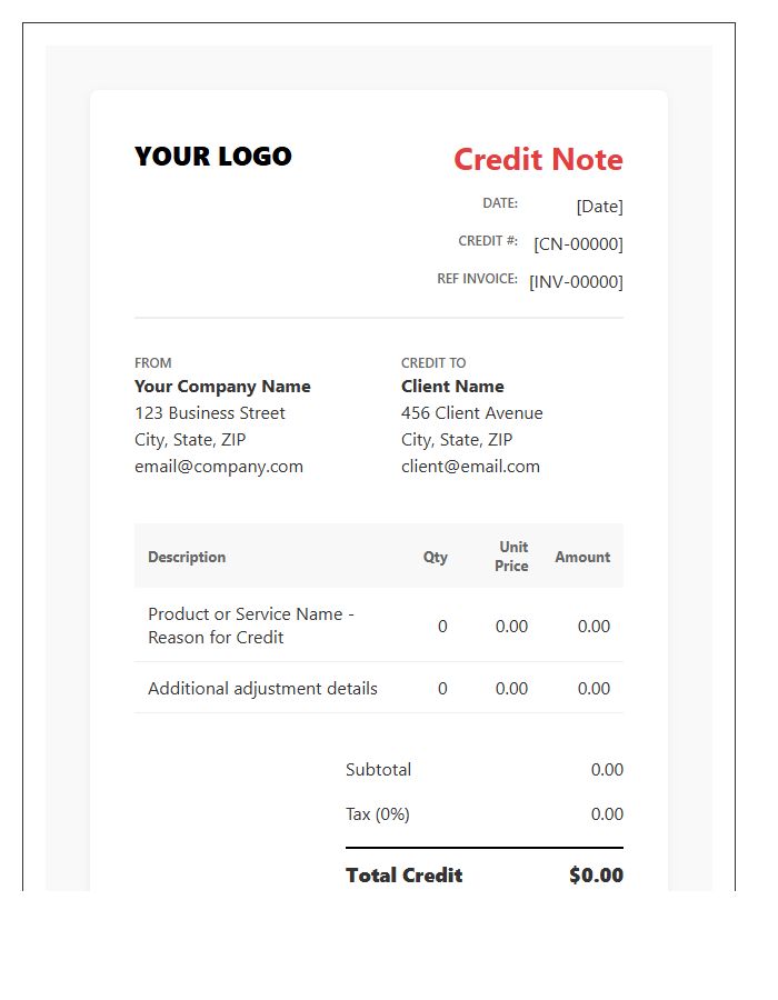 Modern Credit Note Invoice Template