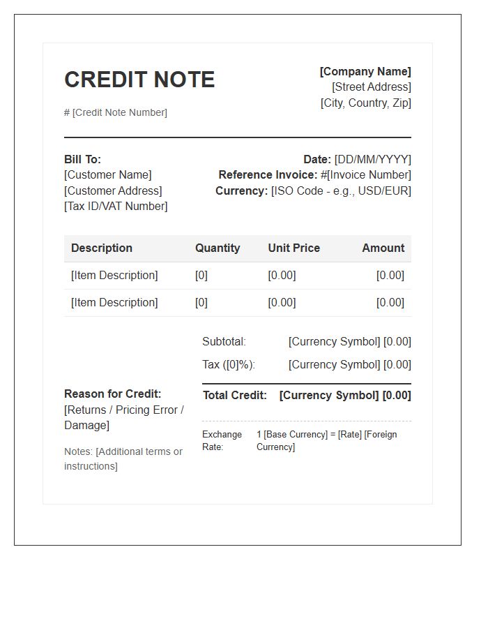Multicurrency Credit Note Invoice Template