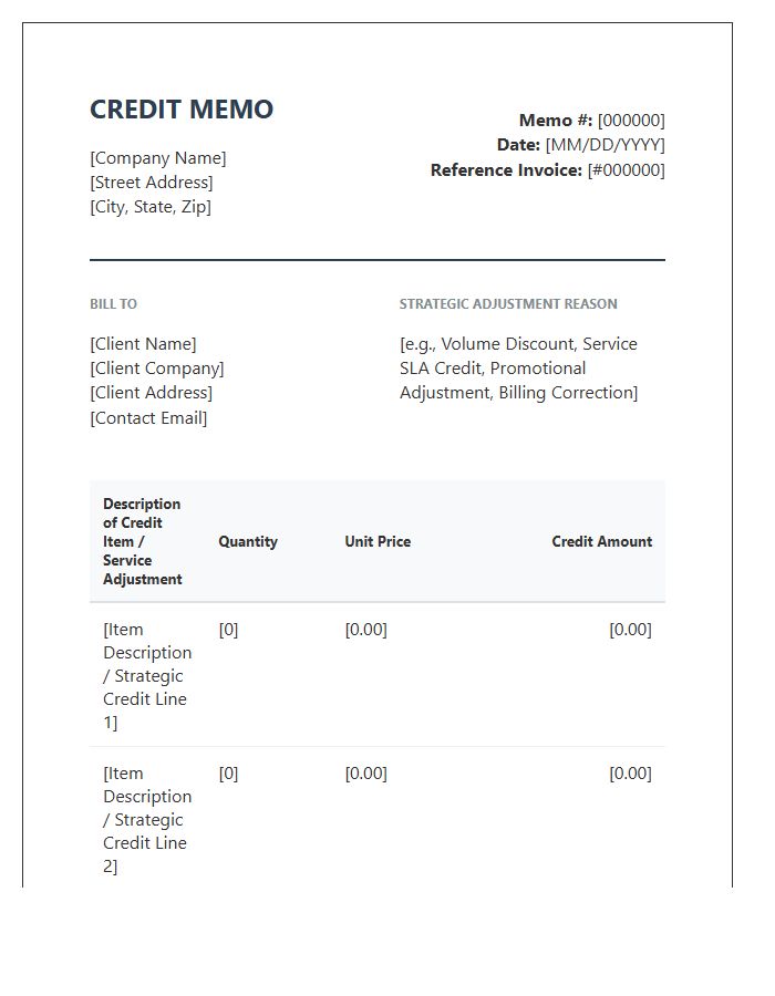 Strategic Credit Memo Invoice Template