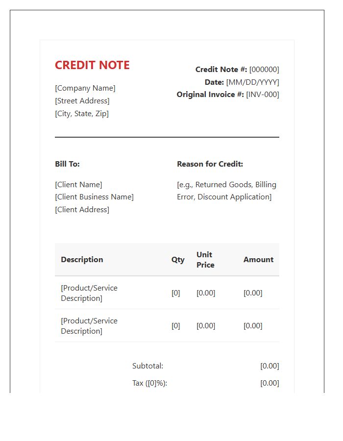 Accurate Corporate Credit Note Invoice Template Samples