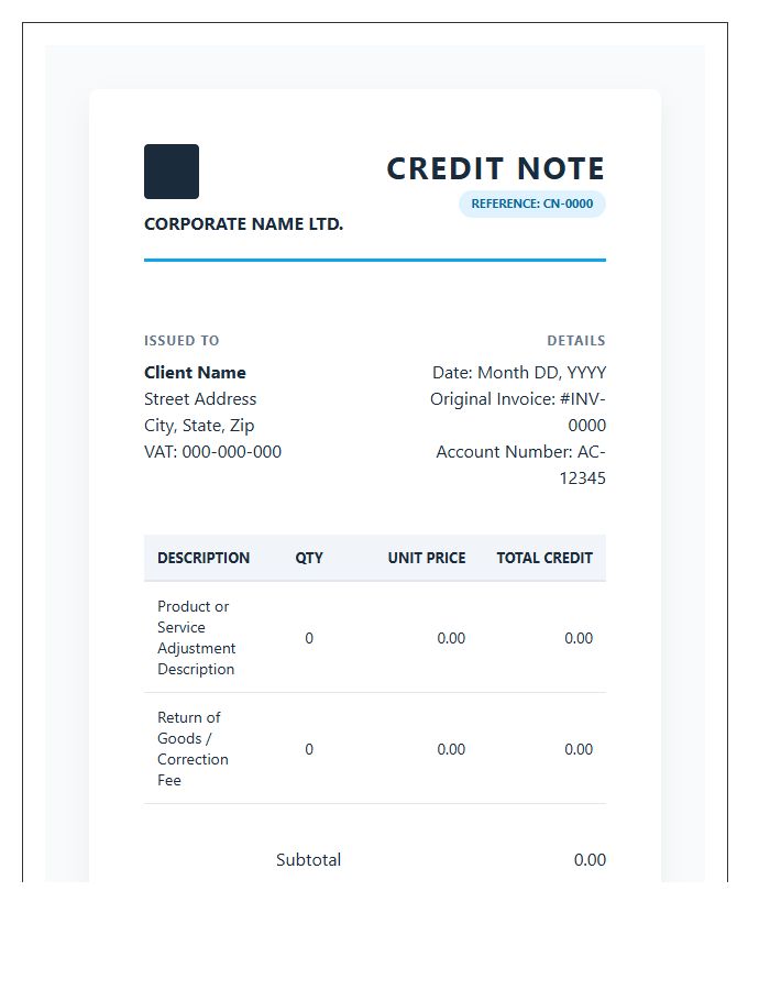 Modern Corporate Credit Note Invoice Template Graphics