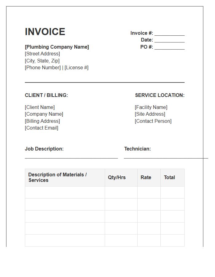 Commercial Plumbing Repair Invoice Template