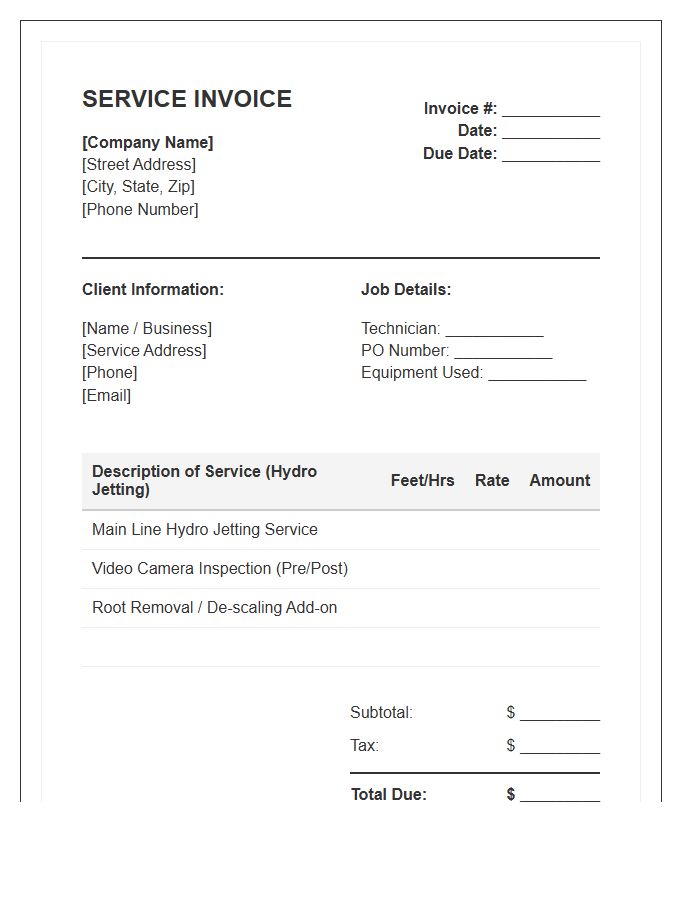 Hydro Jetting Service Invoice Template