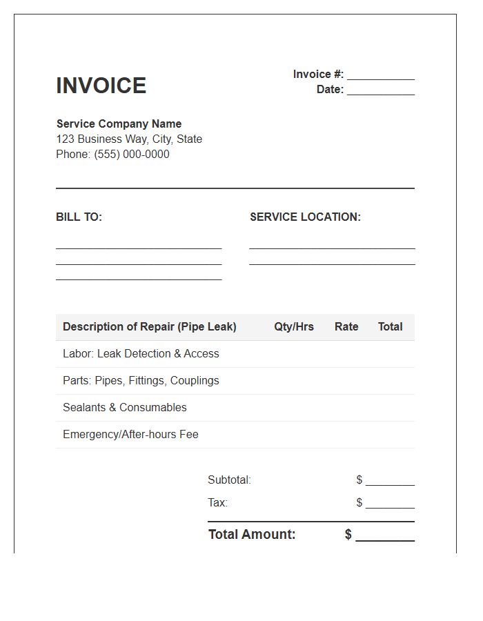 Pipe Leak Repair Invoice Template