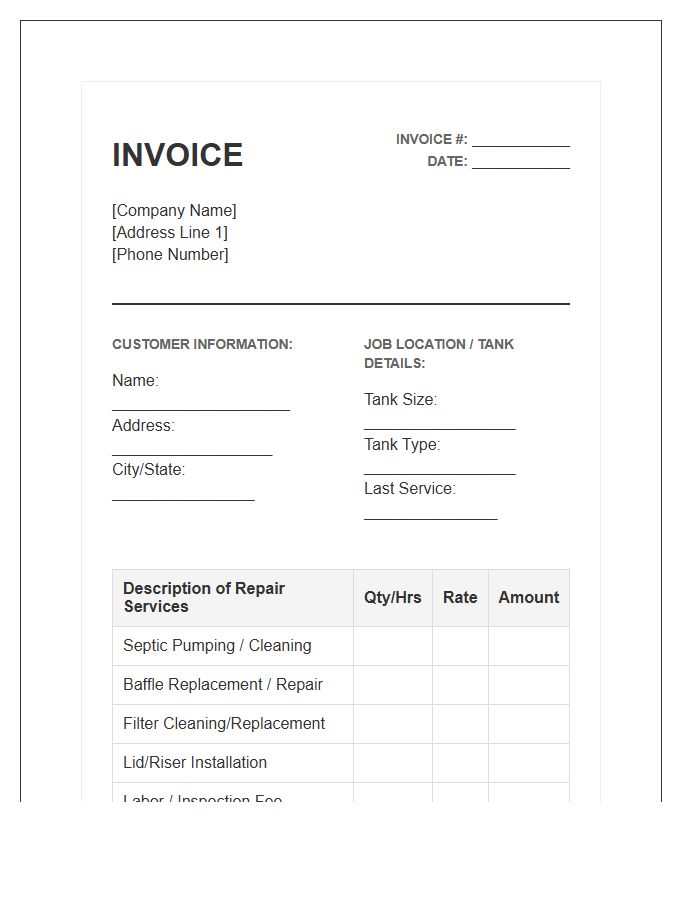 Septic Tank Repair Invoice Template