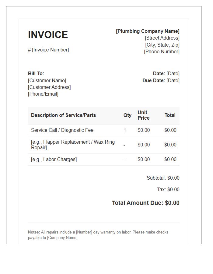 Toilet Repair Service Invoice Template