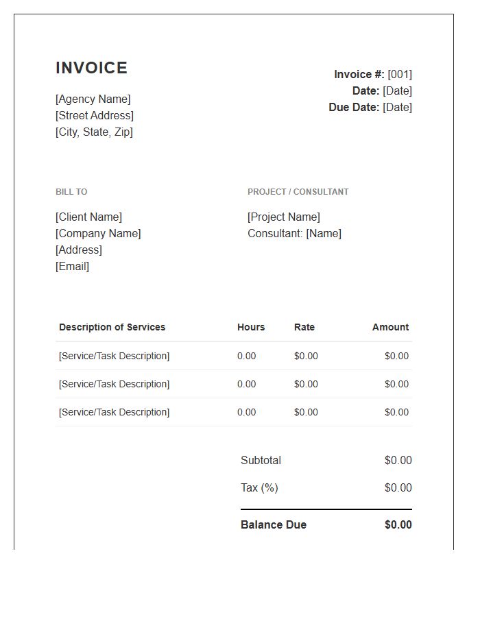 Agency Consultant Hourly Invoice Template