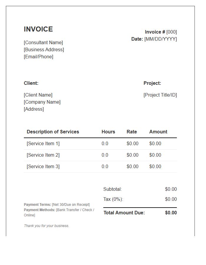 Consulting Project Hourly Invoice Template