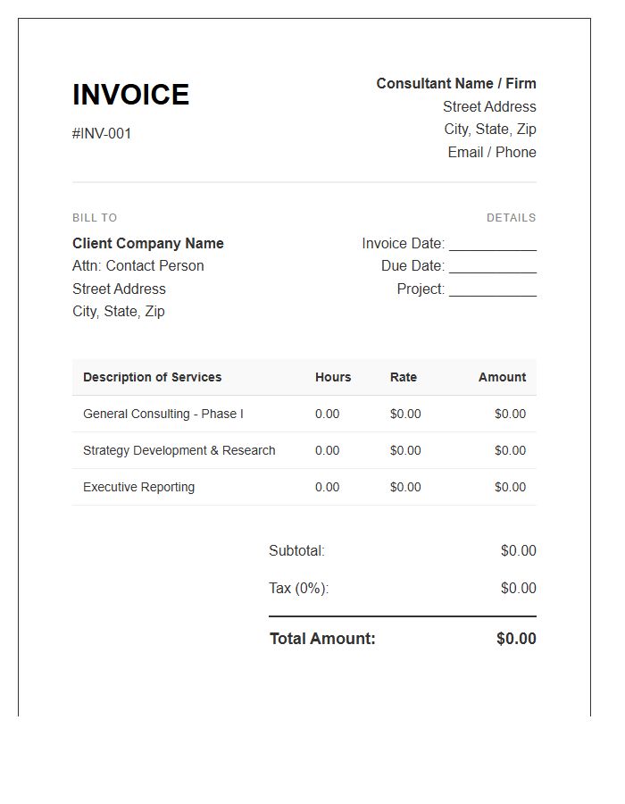 Corporate Consultant Hourly Invoice Template
