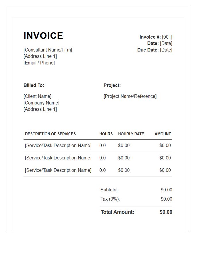 Expert Consultant Hourly Invoice Template