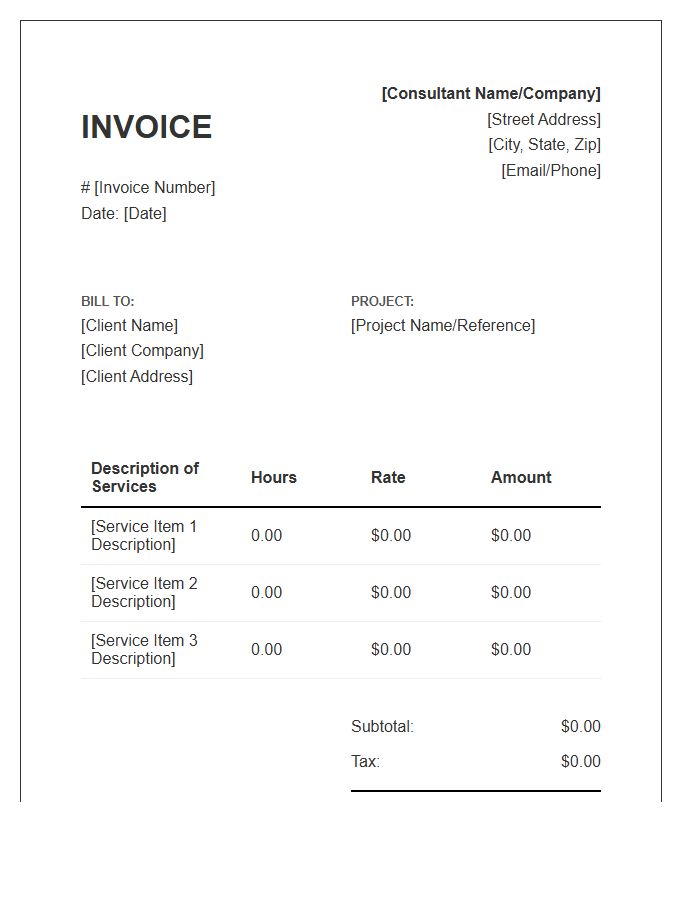 Hourly Consulting Services Invoice Template