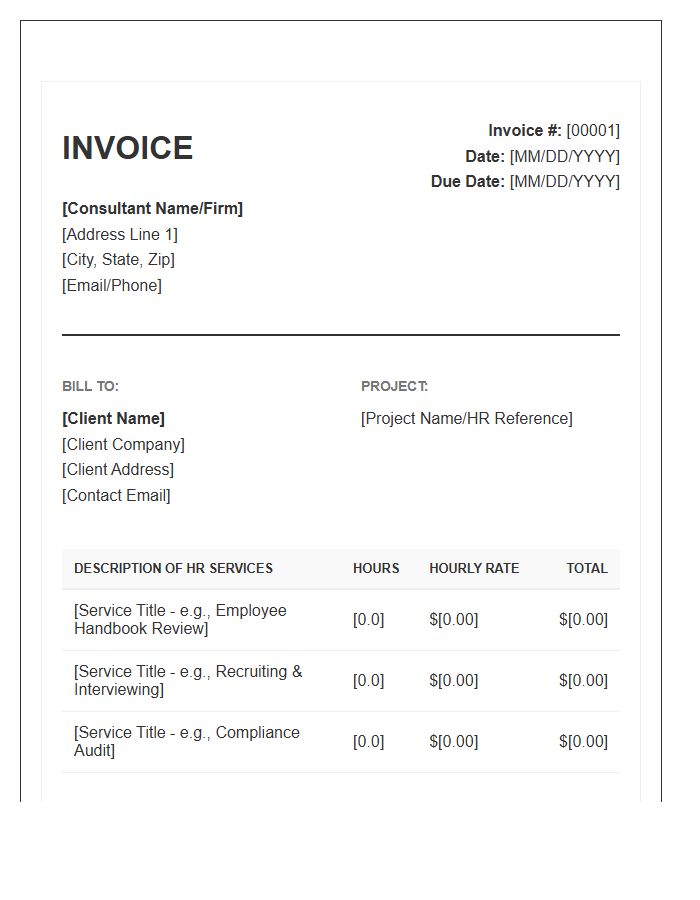 Human Resources Consultant Hourly Invoice Template