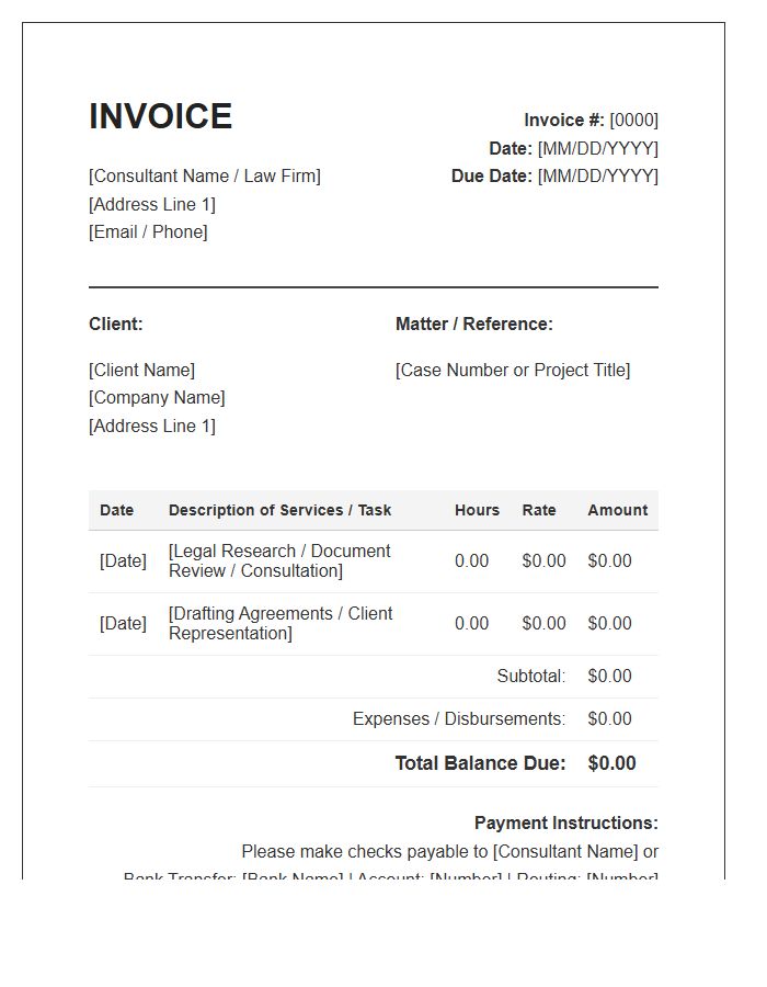 Legal Consultant Hourly Invoice Template