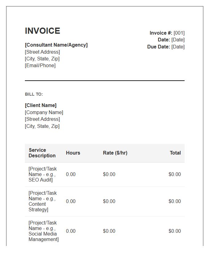Marketing Consultant Hourly Invoice Template