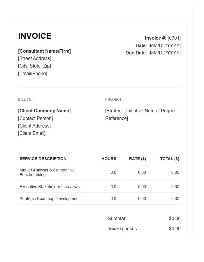 Strategy Consultant Hourly Invoice Template