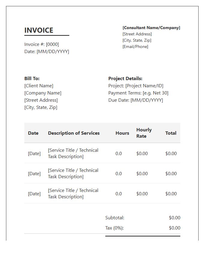 Technical Consultant Hourly Invoice Template