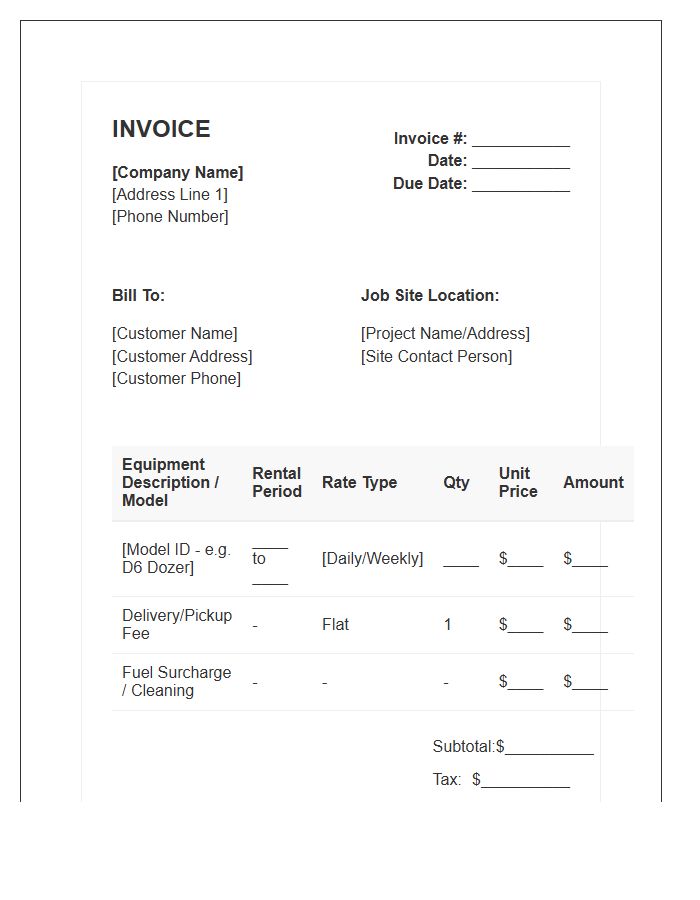 Bulldozer Rental Service Invoice Template