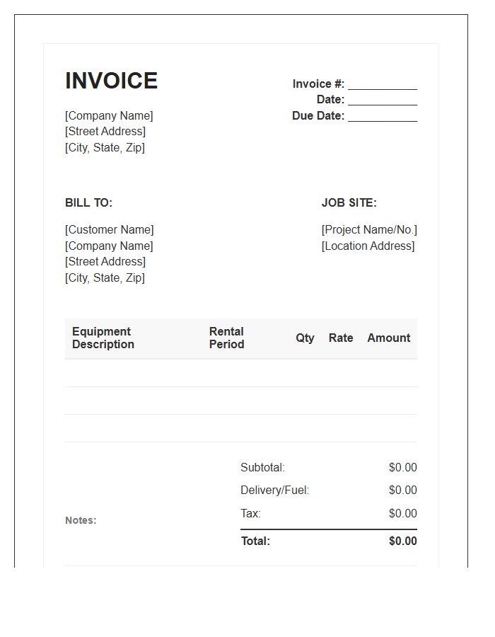 Commercial Equipment Rental Invoice Template