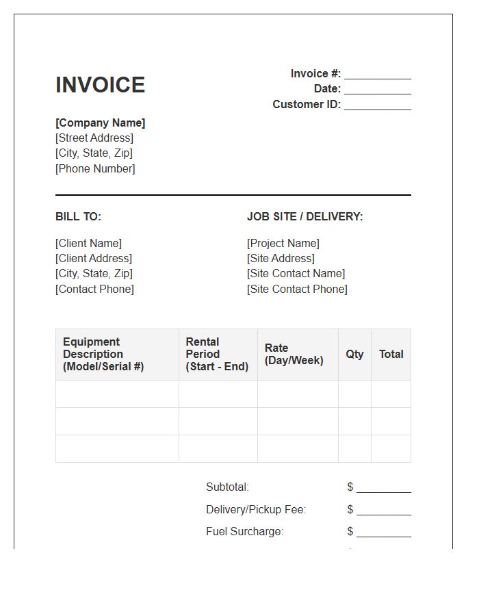 Compaction Equipment Rental Invoice Template