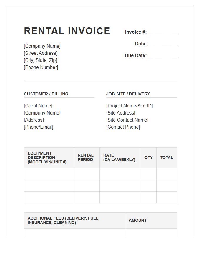 Construction Fleet Rental Invoice Template