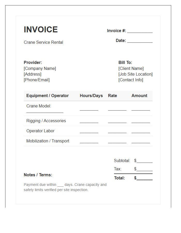 Crane Service Rental Invoice Template
