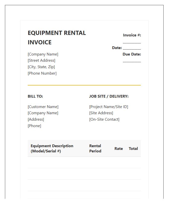 Earthmoving Equipment Rental Invoice Template