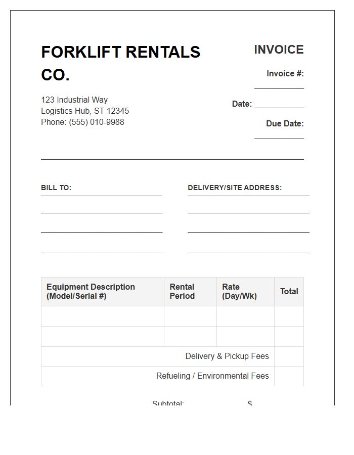 Forklift Rental Business Invoice Template
