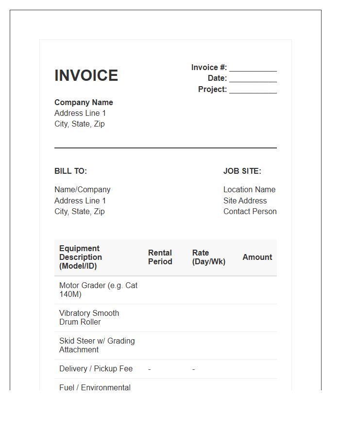 Grading Equipment Rental Invoice Template