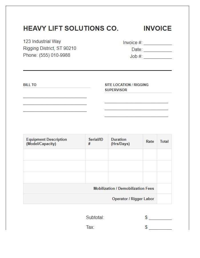 Heavy Lift Equipment Invoice Template