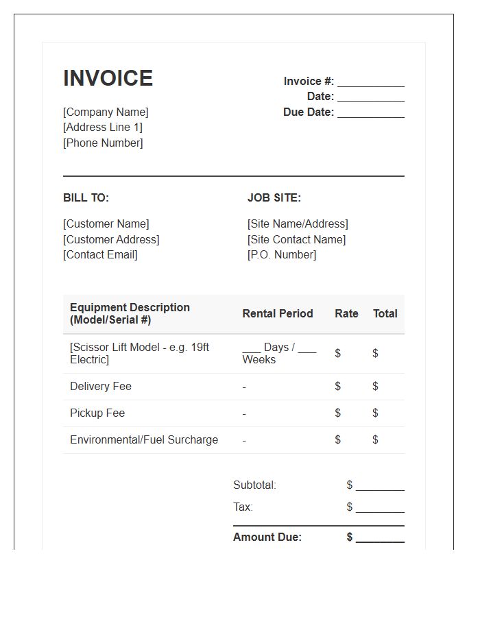 Scissor Lift Rental Invoice Template