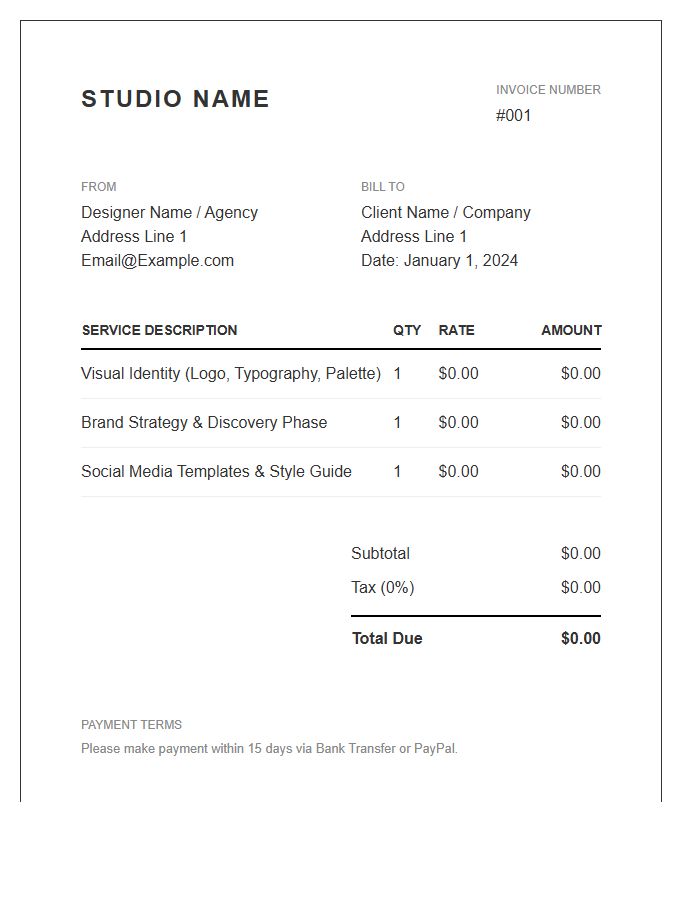 Branding Project Client Invoice Template