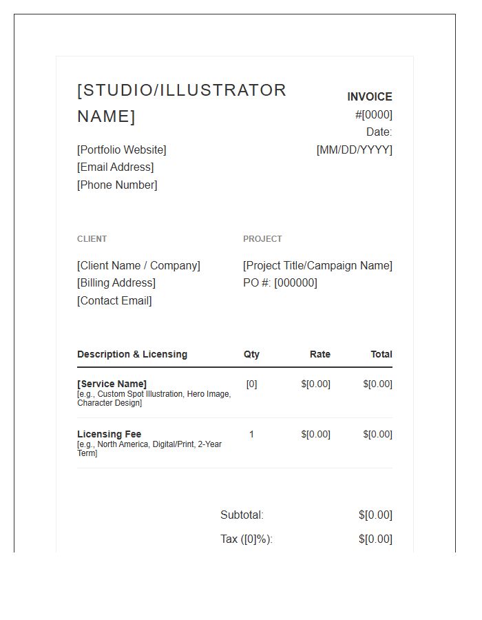 Commercial Illustrator Professional Invoice Template